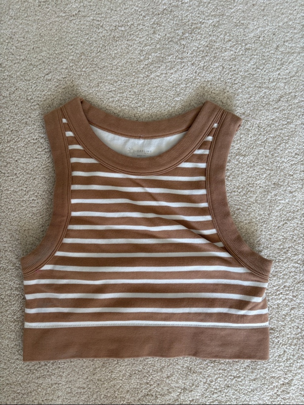 Striped Cropped Tank Top - Tan & White